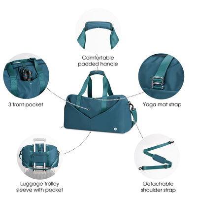 Ceneda 20" Gym Bag for Women with Wet Pocket & Shoe Compartment, Lightweight Duffel Waterproof Carry On Duffle for Travel, Yoga, Overnight (Green)