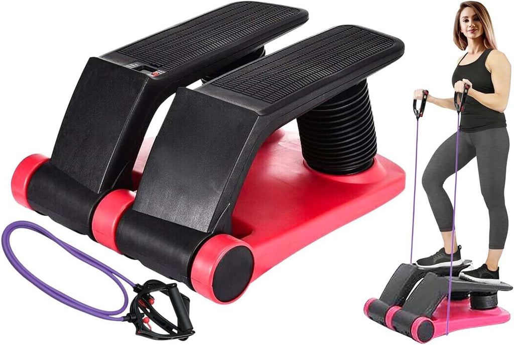 Stepper Climber Fitness Machine, Air Stair Climber Stepper Machine, Cardio Training Step Climber Machine Adjustable Fitness Exercise Machine Resistance Bands, Comfortable Foot Pedals