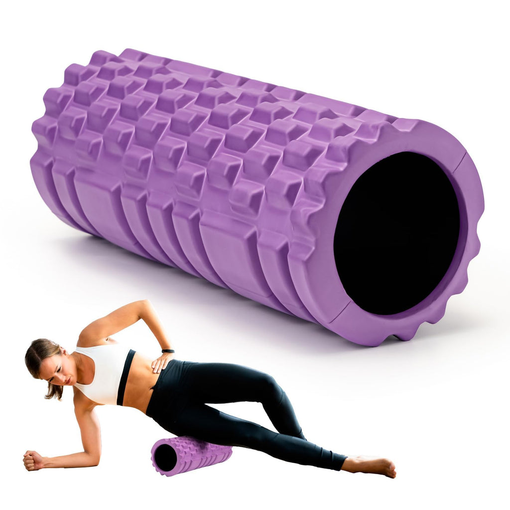 Foam Roller for Muscle Massager, Patented 13" High Density Exercise Roller for Muscle and Myofascial Trigger Point Release, Yoga, Back Roller for Fitness, Yoga (Purple)