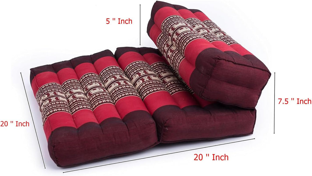 GABUR Foldable Meditation Cushion, 100% Kapok, Red Elephants, 25.5"x19.5"