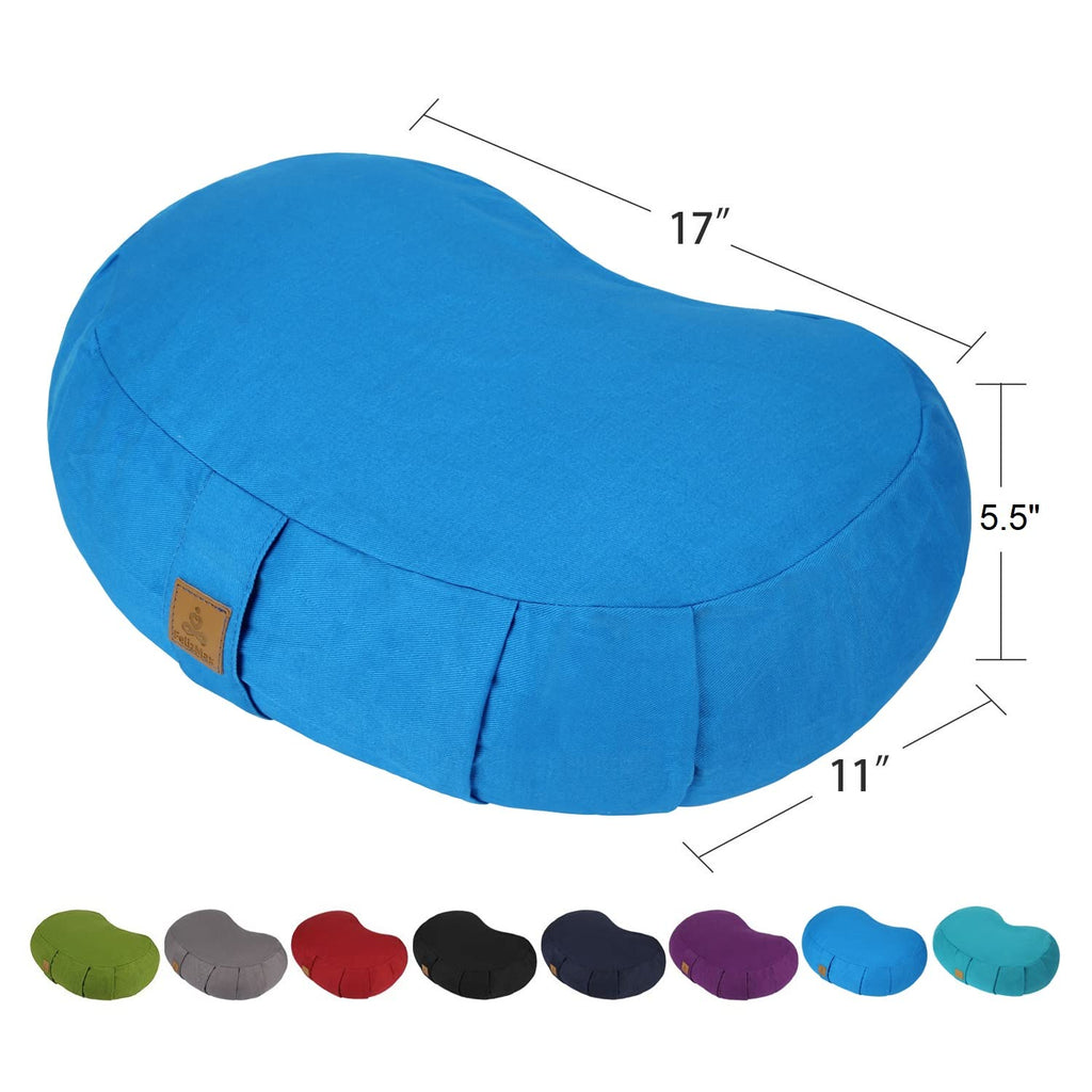 Crescent Zafu Meditation Pillow, D=17" W=11" H=5.5" Zabuton Yoga Bolster, Meditation Cushion, Floor Pouf Yoga Pillow Zippered Organic Cotton Cover Natural Buckwheat kneeling pillow - Large