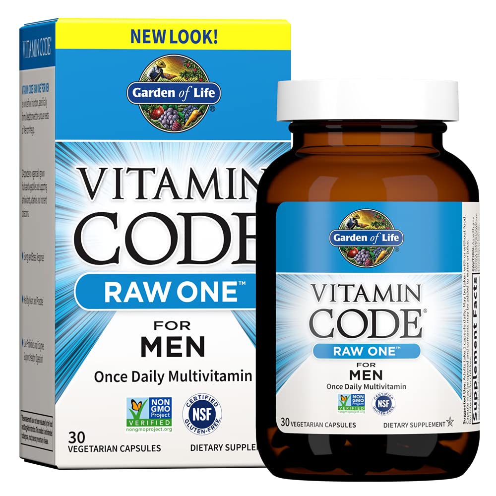 Garden of Life Vitamin Code Raw One for Men, Once Daily Multivitamin, 75 Capsules, One a Day Mens Vitamins Plus Fruit, Veggies & Probiotics for Mens Health, Vegetarian Multivitamins