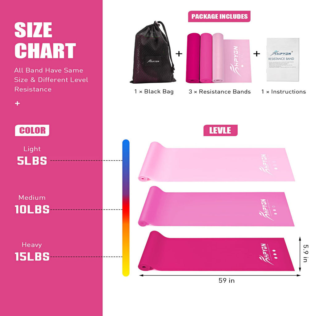 Resistance Bands, Exercise Bands, Physical Therapy Bands for Strength Training, Yoga, Pilates, Stretch Elastic Band with Different Strengths, Workout Bands for Home Gym