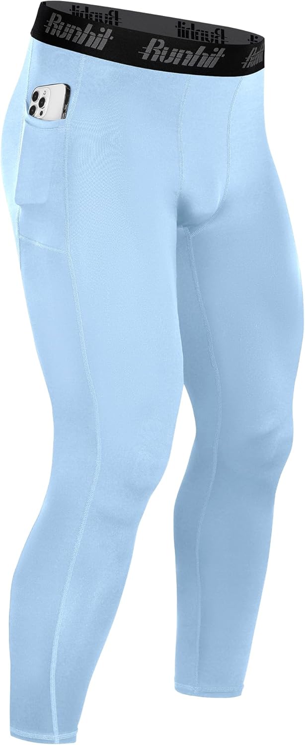 Runhit Mens Compression Pants Running Tights Pockets Sports Leggings Spandex Workout Cycling Athletic Thermal