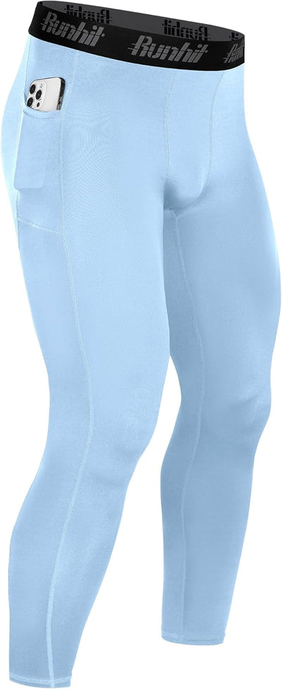 Runhit Mens Compression Pants Running Tights Pockets Sports Leggings Spandex Workout Cycling Athletic Thermal