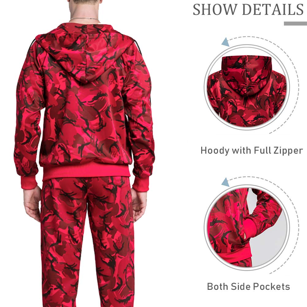 DUOFIER Men's Hooded Athletic Tracksuit Casual Full Zip Jogging Sweatsuits