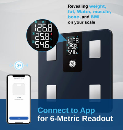 GE Smart Scale for Body Weight BMI Fat Muscle Mass with 14 Body Composition Metrics & All-in-one LCD Display, Digital Bathroom Weight Scales Bluetooth with App, Accurate Weighing Machine 400 lbs