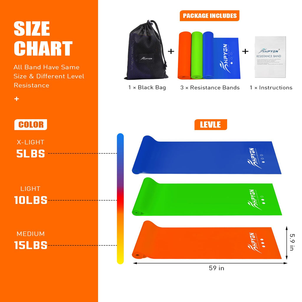 Resistance Bands, Exercise Bands, Physical Therapy Bands for Strength Training, Yoga, Pilates, Stretch Elastic Band with Different Strengths, Workout Bands for Home Gym