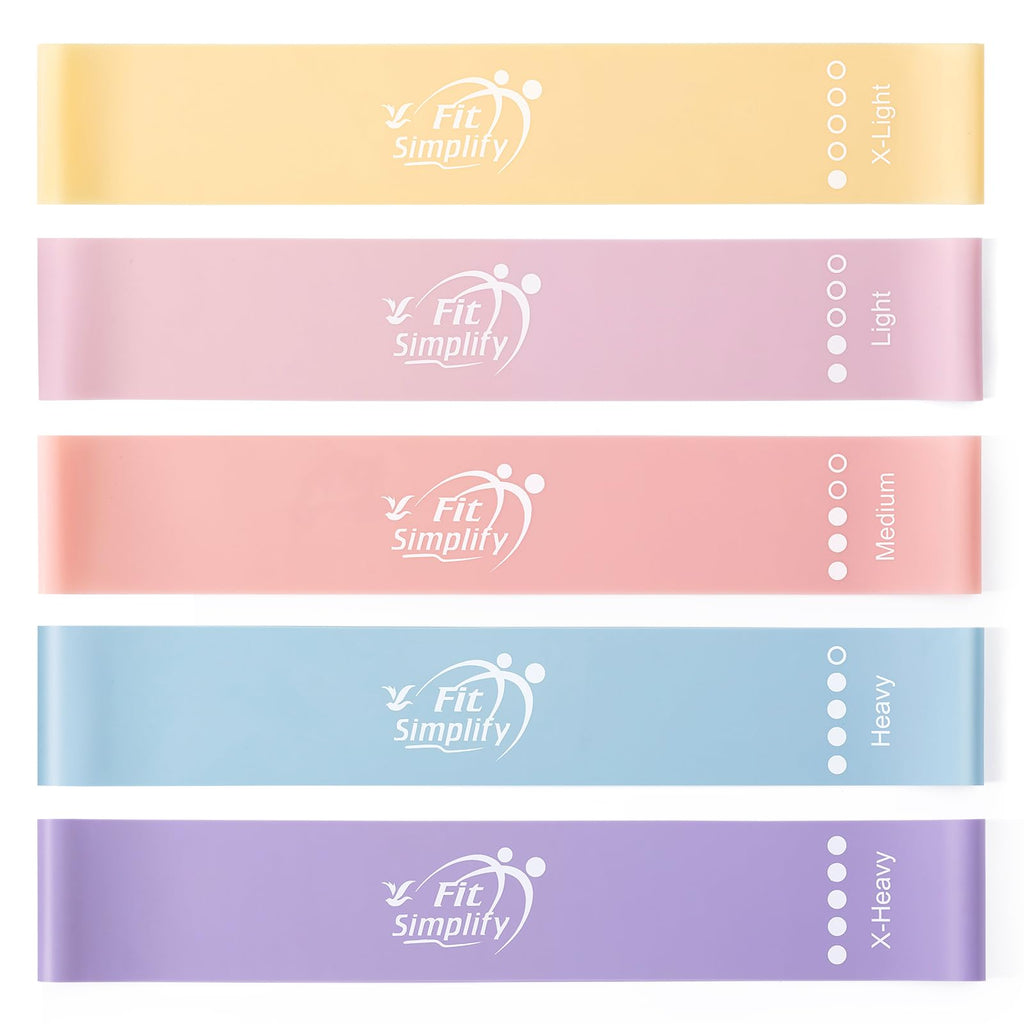 Fit Simplify Resistance Loop Exercise Bands with Instruction Guide and Carry Bag, Set of 5