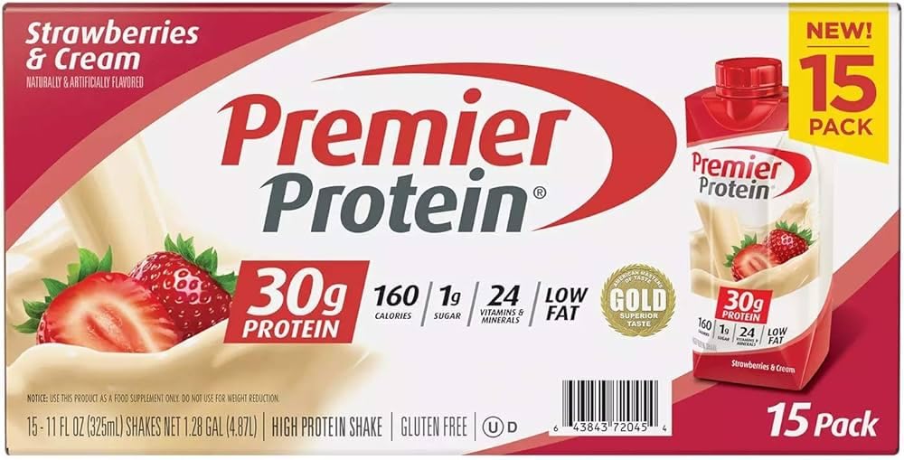 Premier Protein Shake, Vanilla, 30g Protein, 1g Sugar, 24 Vitamins & Minerals to Support Immune Health, 11 fl oz, Pack of 12 (Packaging May Vary)
