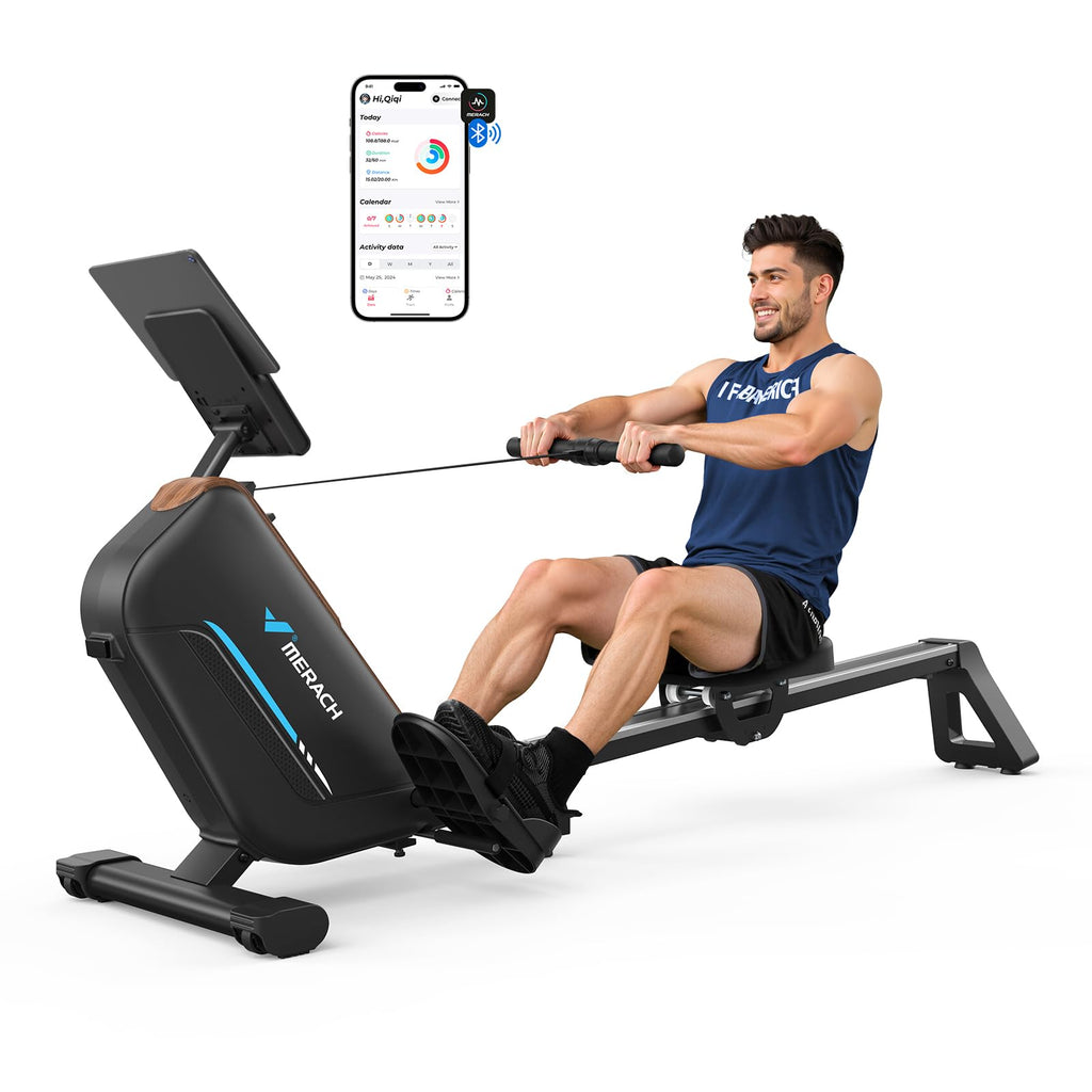 MERACH Rowing Machines for Home, Powerful Electromagnetic Row Machine with 51.2" Extended Rail, 16-Level Handle Resistance Adjustment Rower, 350 LBS Load Capacity, Ergonomic Comfort Seat, Easy Storage