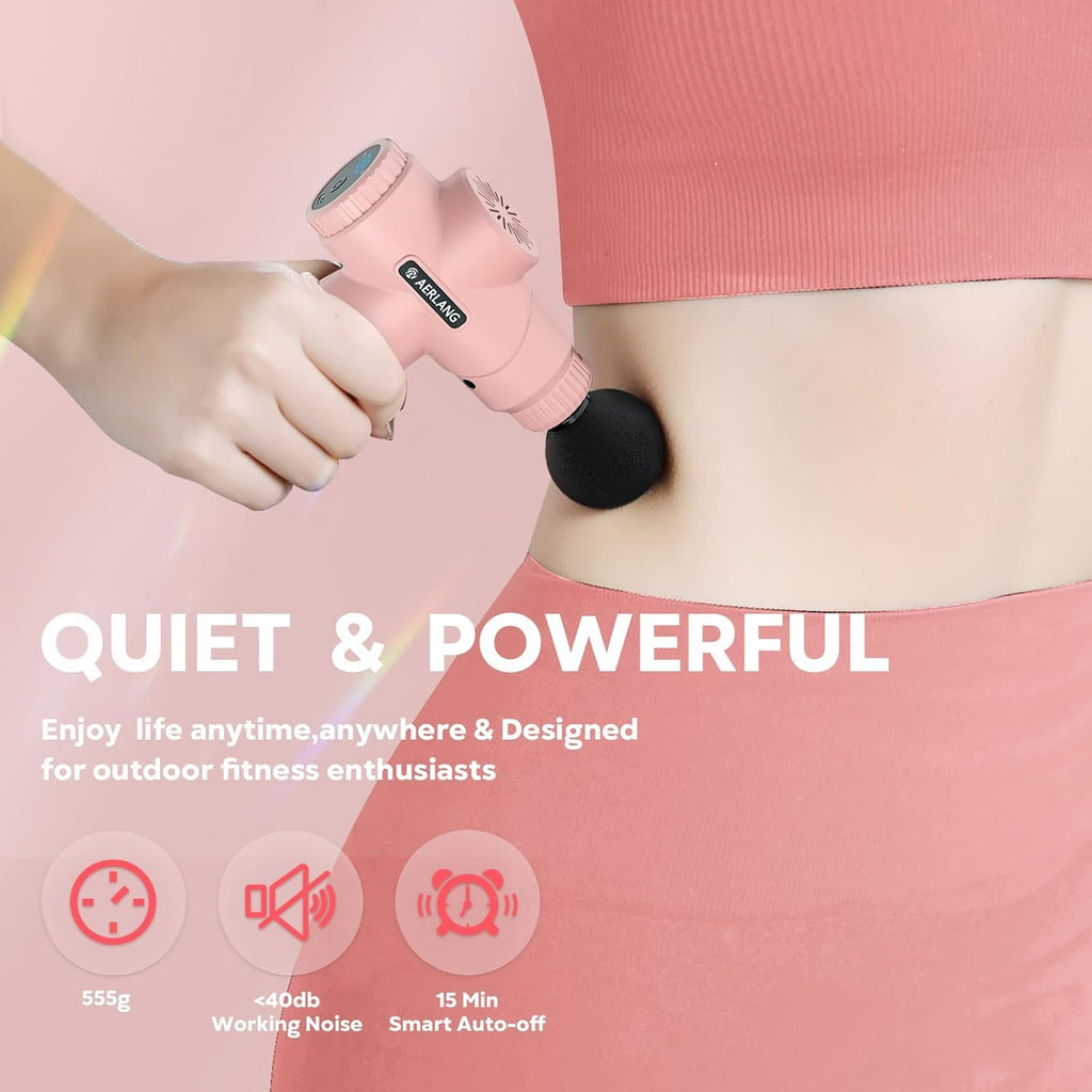 AERLANG Mini Massage Gun-Pink，Muscle Deep Tissue Massager Gun, Handheld Percussion Massager, Portable Quiet Massage Gun with Carry Case for Home Office Gym Motehr Day Gifts for Women Men Her
