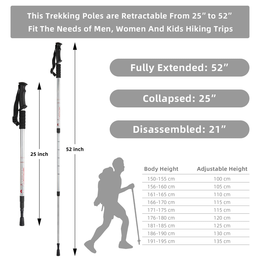 Aihoye Hiking Trekking Poles, 2 Pack Collapsible, Lightweight, Anti Shock, Walking Sticks, Adjustable Hiking Pole for Men and Women