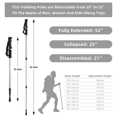 Aihoye Hiking Trekking Poles, 2 Pack Collapsible, Lightweight, Anti Shock, Walking Sticks, Adjustable Hiking Pole for Men and Women