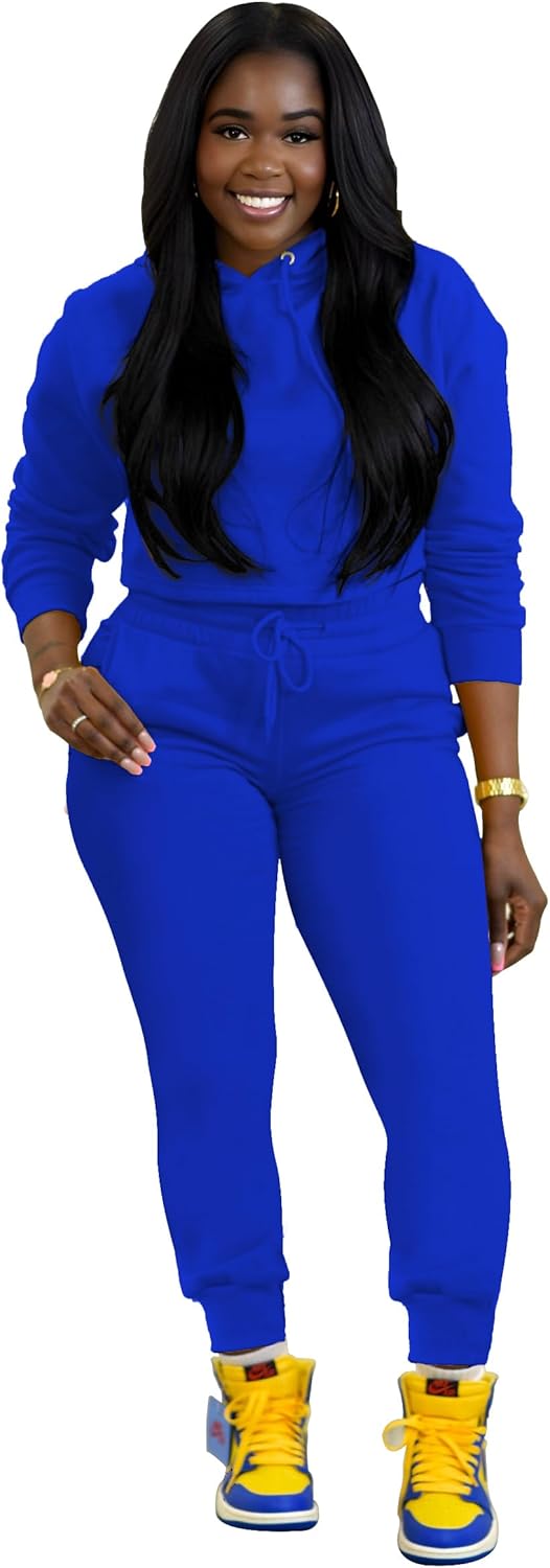 TOPSRANI Womens Two Piece Outfits Bodycon Tracksuit Sweatsuits Hoodie Solid Jogger Biker Workout Lounge Long Sleeve Pant Sets