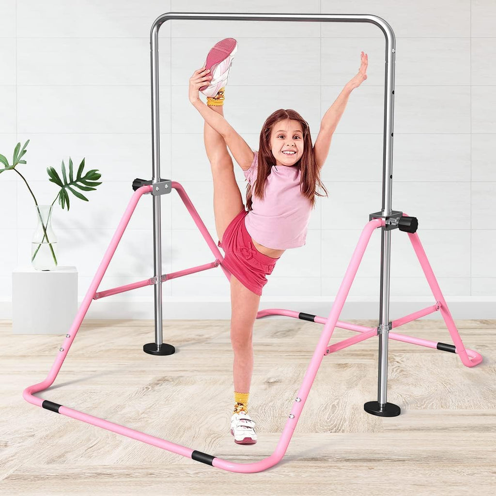 FBSPORT Gymnastics Bar for Kids, Adjustable Height Gymnastic Horizontal Bars,Junior Training Bar Children Folding Training Monkey Bars for Home Using