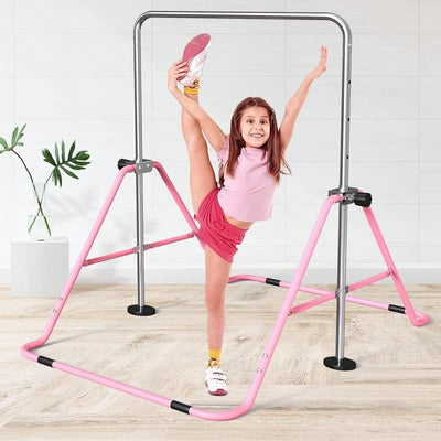 FBSPORT Gymnastics Bar for Kids, Adjustable Height Gymnastic Horizontal Bars,Junior Training Bar Children Folding Training Monkey Bars for Home Using