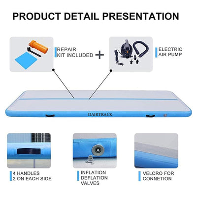 DAIRTRACK Inflatable Gymnastics Air Mat 10ft/13ft/16ft/20ft Tumble Track Tumbling Mats for Home Use/Gym/Training/Cheerleading/Yoga/Water