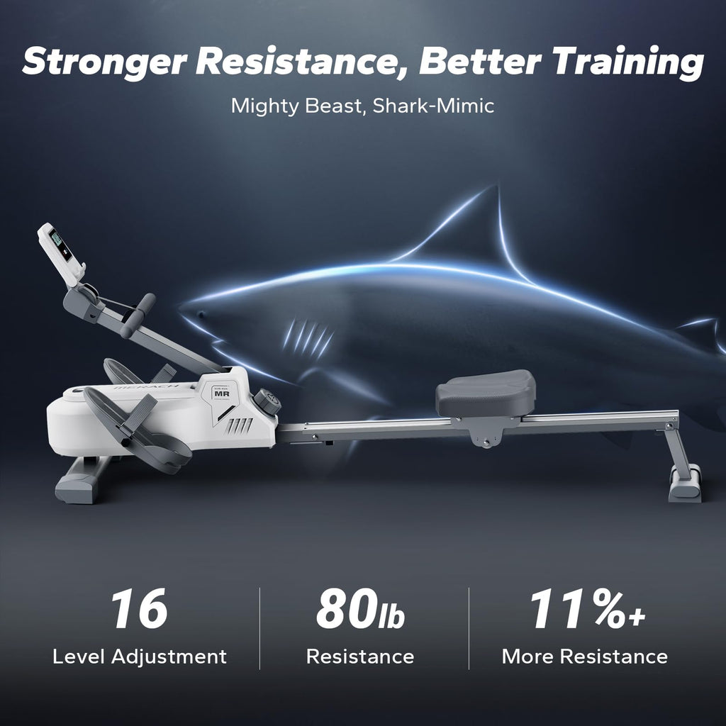 MERACH Foldable Rowing Machines for Home, Magnetic Rowing Machine with 16-Level, Compact Row Saves 20% Space, 350 LBS Load Capacity, Free MERACH App and 1000+ Champion Coaching Course & Games