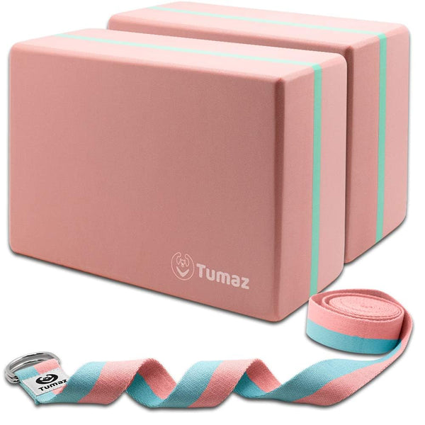 Tumaz Non-Slip Yoga Blocks 2-Pack - High Density/Lightweight EVA Foam & Natural Cork for Stability, Premium Set with E-Book Included