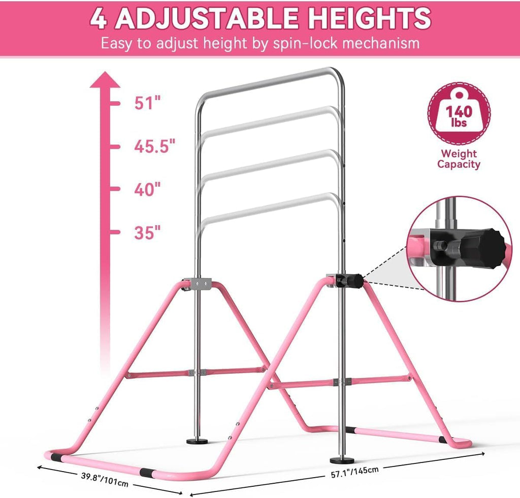 FBSPORT Gymnastics Bar for Kids, Adjustable Height Gymnastic Horizontal Bars,Junior Training Bar Children Folding Training Monkey Bars for Home Using