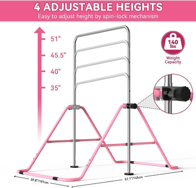 FBSPORT Gymnastics Bar for Kids, Adjustable Height Gymnastic Horizontal Bars,Junior Training Bar Children Folding Training Monkey Bars for Home Using