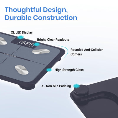 Etekcity Smart Rechargeable Scale for Body Weight, BMI, Fat, Muscle Mass, FSA&HSA Eligible, Digital Bathroom Scale with 13 Metrics, Secret Mode, Bluetooth Connect to Free Apps, Rainbow White