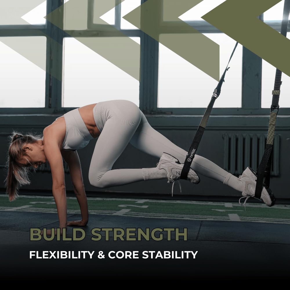 THYSOL® Resistance Trainer Pro Xtreme Straps Army | Sling Trainer Set with Adjustable Door Anchor | Fitness Home Workouts - Suitable for Travelling & for Training Indoor & Outdoor