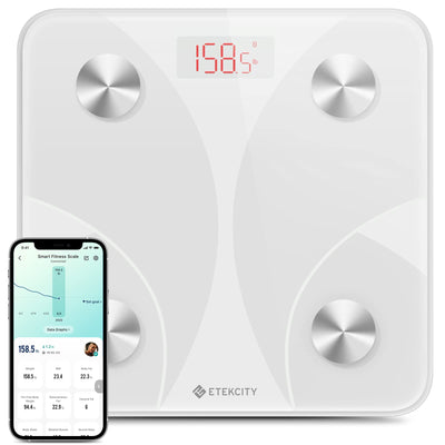 Etekcity Smart Rechargeable Scale for Body Weight, BMI, Fat, Muscle Mass, FSA&HSA Eligible, Digital Bathroom Scale with 13 Metrics, Secret Mode, Bluetooth Connect to Free Apps, Rainbow White