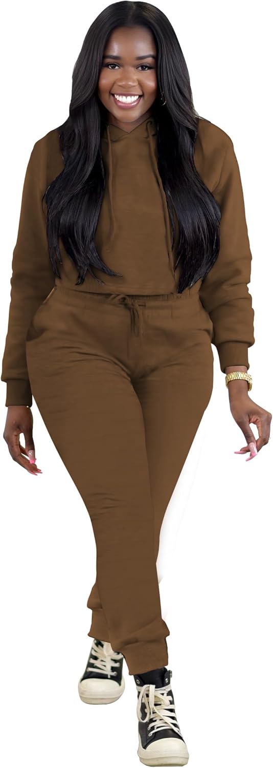 TOPSRANI Womens Two Piece Outfits Bodycon Tracksuit Sweatsuits Hoodie Solid Jogger Biker Workout Lounge Long Sleeve Pant Sets