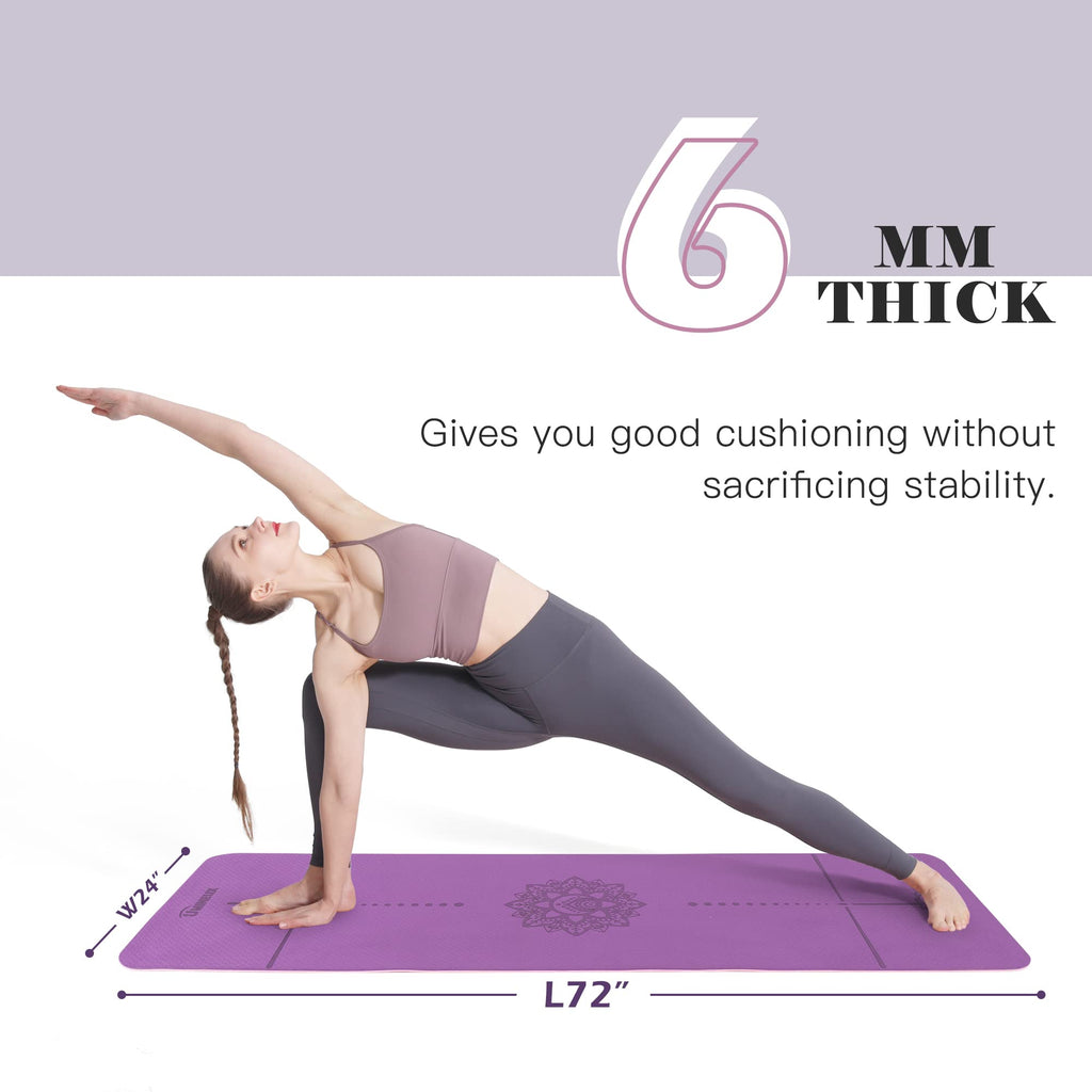 Yoga Mat Non Slip, Pilates Fitness Mats, Eco Friendly, Anti-Tear 1/4" Thick Yoga Mats for Women, Exercise Mats for Home Workout with Carrying Sling and Storage Bag