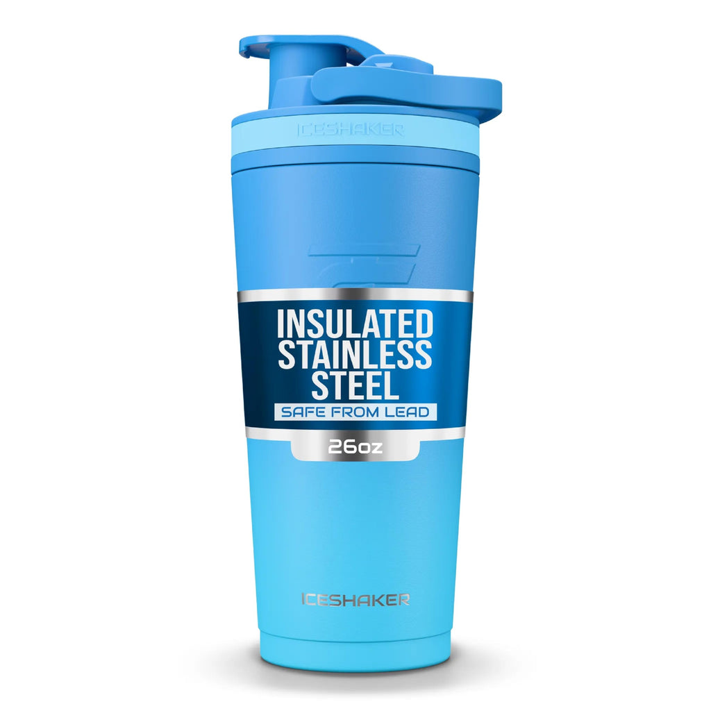 Ice Shaker Insulated Stainless Steel Shaker Bottle | 26oz, Navy/Mint | Cold for 30+ Hours | Insulated Cup with Twist-on Agitator | Odor-Free Bottle for Protein Shakes, Water, Smoothies, Cocktails