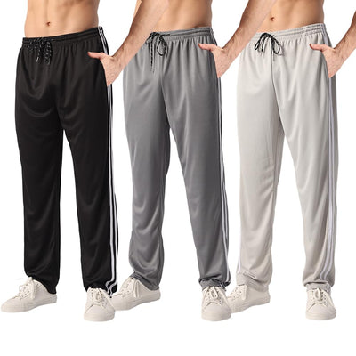 ZH 3 Pack Men's Sweatpants Open Bottom Joggers Lightweight Quick Dry Athletic Pants with Pockets for Workout & Lounge
