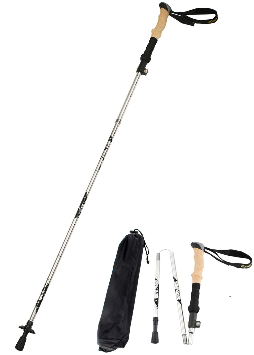 Aluminum Collapsible Ultralight Travel Trekking Hiking Pole for Men and Women (Fits 5'3" - 6'2")