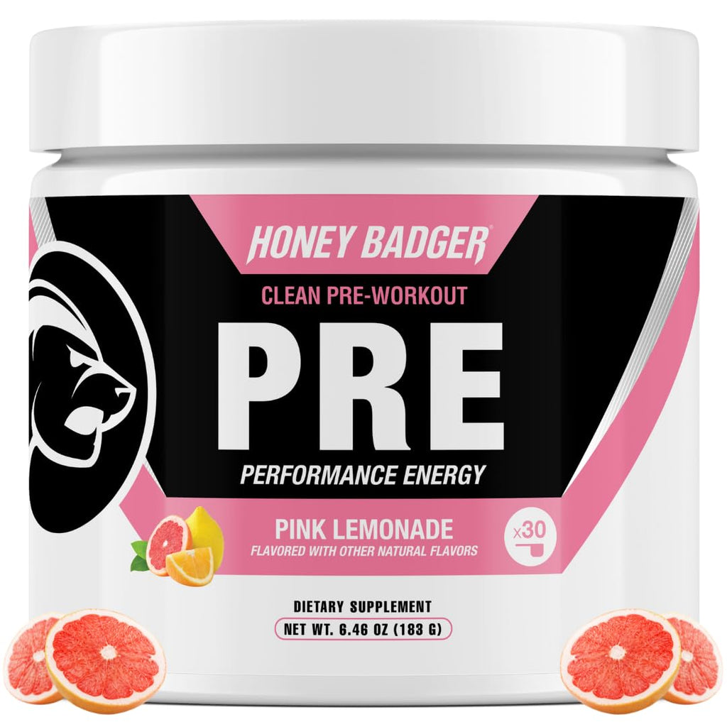 Honey Badger Pre Workout Powder, Keto Vegan Preworkout for Men & Women, Beta Alanine & Caffeine, Sugar Free Natural Energy Supplement, Wild Berry, 30 Servings