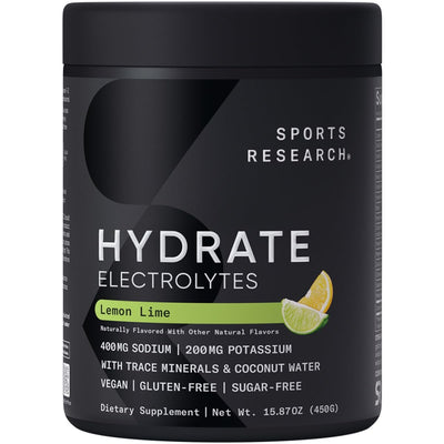 Sports Research® Hydrate Electrolytes Powder - Sugar-Free & Naturally Flavored with Vitamins, Minerals, and Coconut Water - Supports Hydration - Raspberry Lemonade - 90 Servings