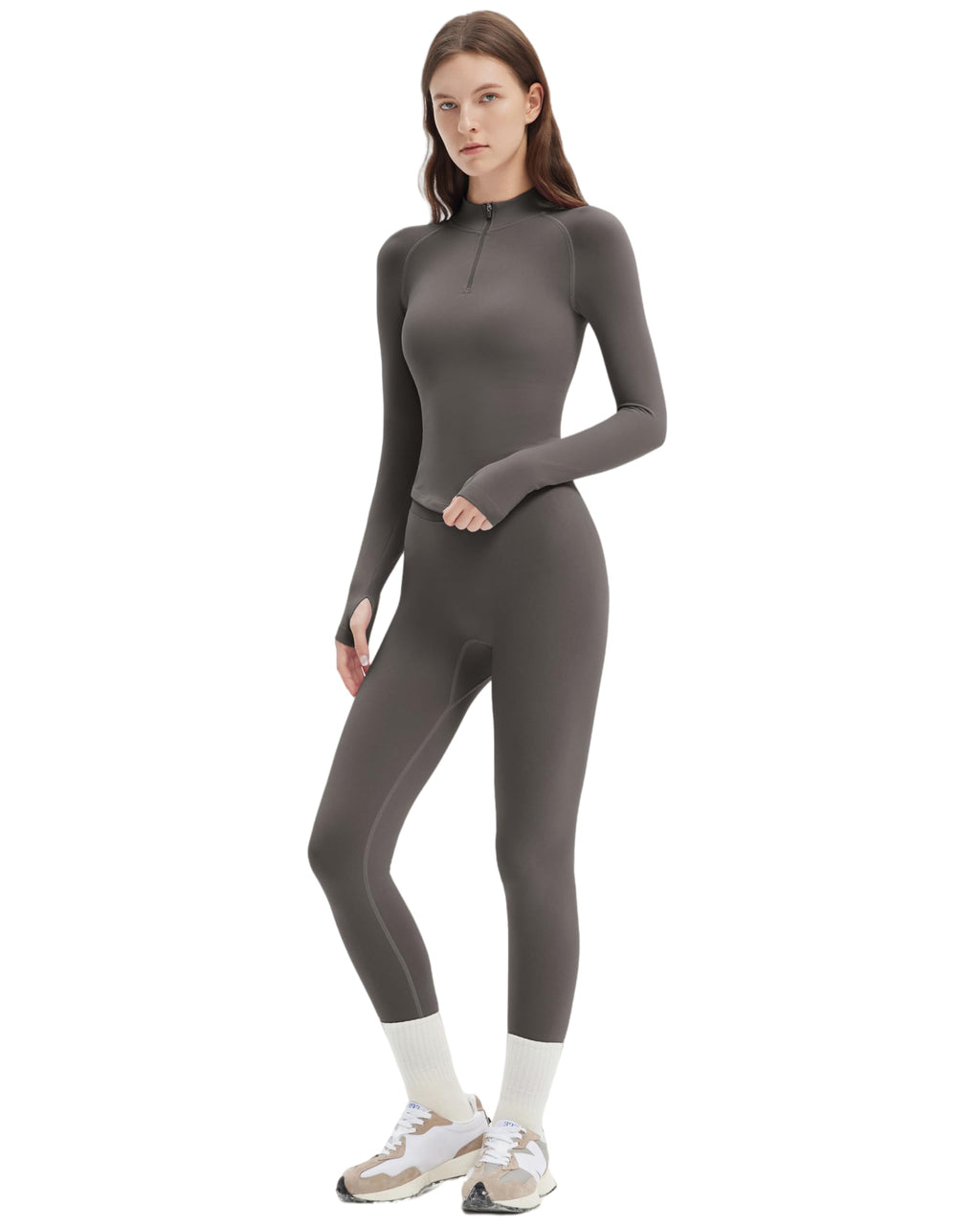 SUUKSESS Workout Sets for Women 2 Piece Seamless Long Sleeve Yoga Outfits Active Leggings Half Zippy Jacket Gym Set