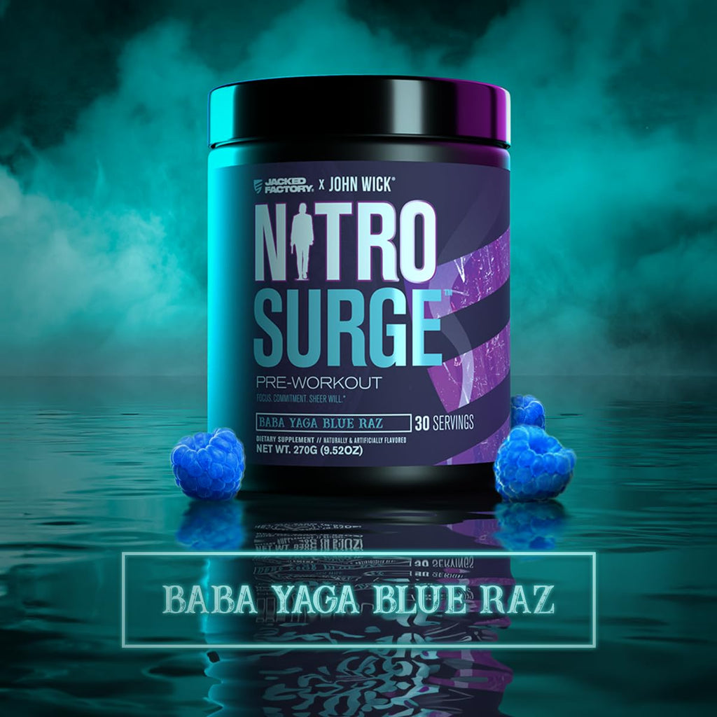 Jacked Factory NITROSURGE Pre Workout Supplement - Endless Energy, Instant Strength Gains, Clear Focus, Intense Pumps - NO Booster & Preworkout Powder with Beta Alanine - 30 Servings, Cherry Limeade