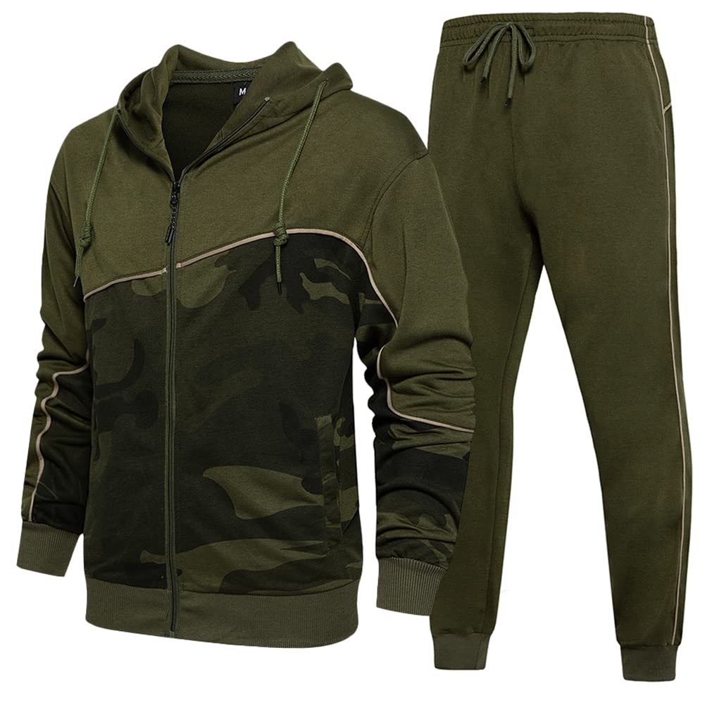 DUOFIER Men's Hooded Athletic Tracksuit Casual Full Zip Jogging Sweatsuits