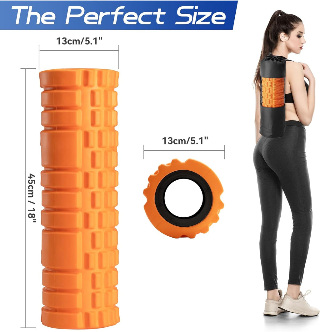 Foam Roller High Density 18" Foam Roller for Deep Tissue Muscle Massage, Trigger Point Fitness Exercise Massage Roller Self-Myofascial Back Roller Release for Whole Body
