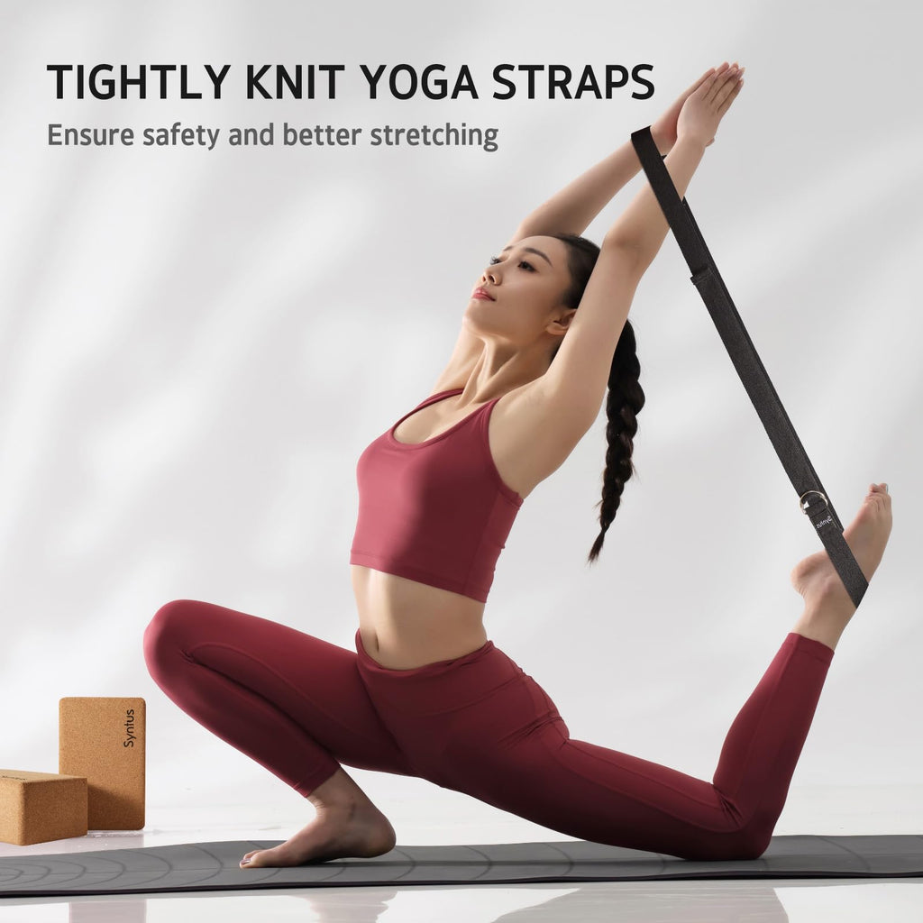 Syntus Yoga Block and Yoga Strap Set, 2 Soft Non-Slip Yoga Blocks 9×6×4 inches, 8FT Metal D-Ring Strap for Yoga, General Fitness, Pilates, Stretching and Toning