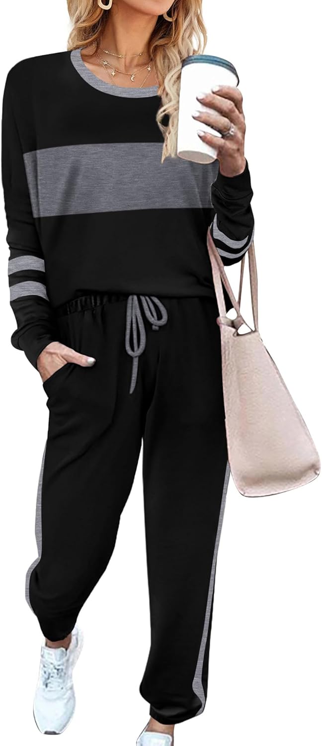 Aloodor Sweatsuit for Women 2 Piece Outfits for Womens Crewneck Sweatshirts Pullover