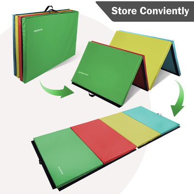 Fitvids Folding Exercise Gymnastics Mat, 4'x8'x2" Gym Workout Mat with Carrying Handles 4-Fold High-Density Anti-Tear Portable Fitness Aerobics Mat for Home Gym Yoga Pilates Tumbling MMA Core Training