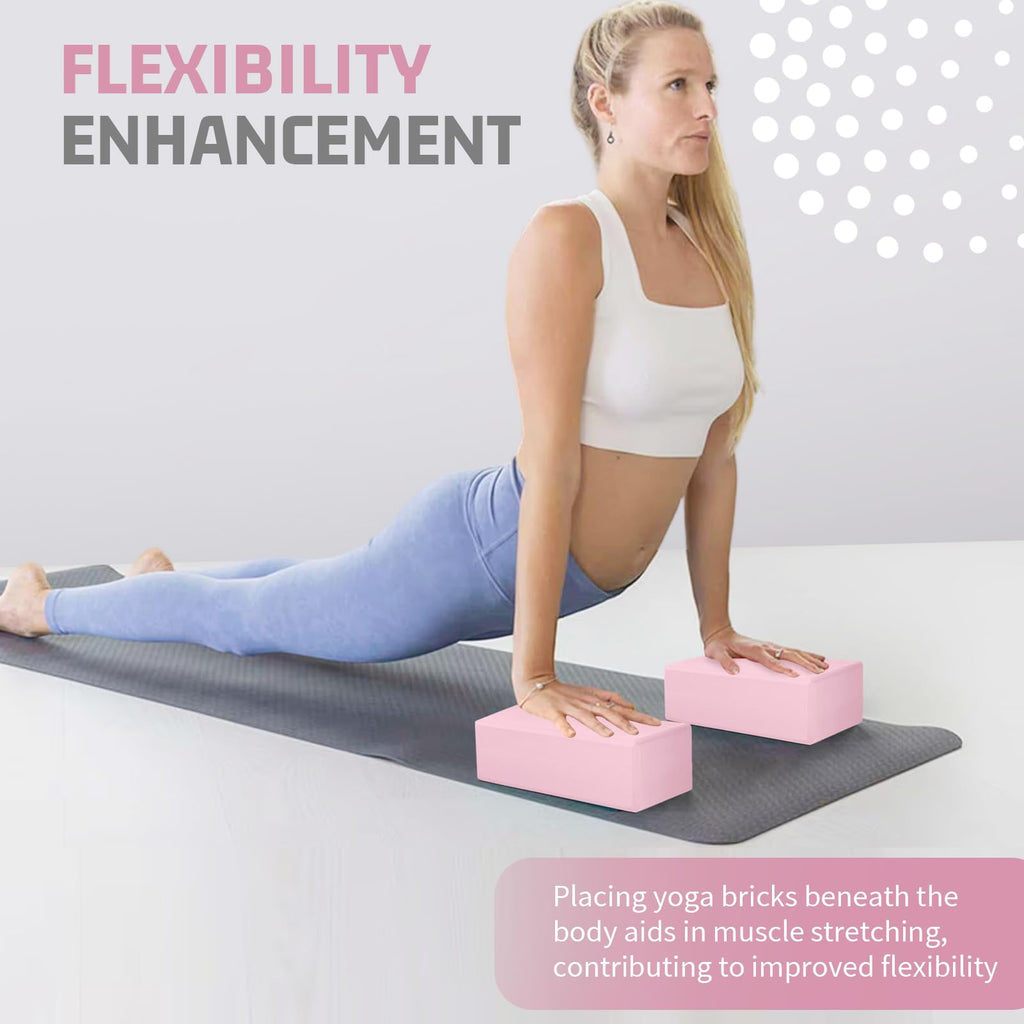 Yoga Blocks 2 Pack, EVA Foam Yoga Block Supportive, Non-Slip Exercise Blocks, Yoga Accessories for Pilates, Meditation, Balance, Stretching and Deep Poses