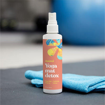 ASUTRA Yoga Mat Cleaner Spray (Energizing Peppermint), 4 fl oz - No Slippery Residue, Organic Essential Oils, Deep-Cleansing for Fitness Gear & Gym Equipment, Microfiber Towel Included