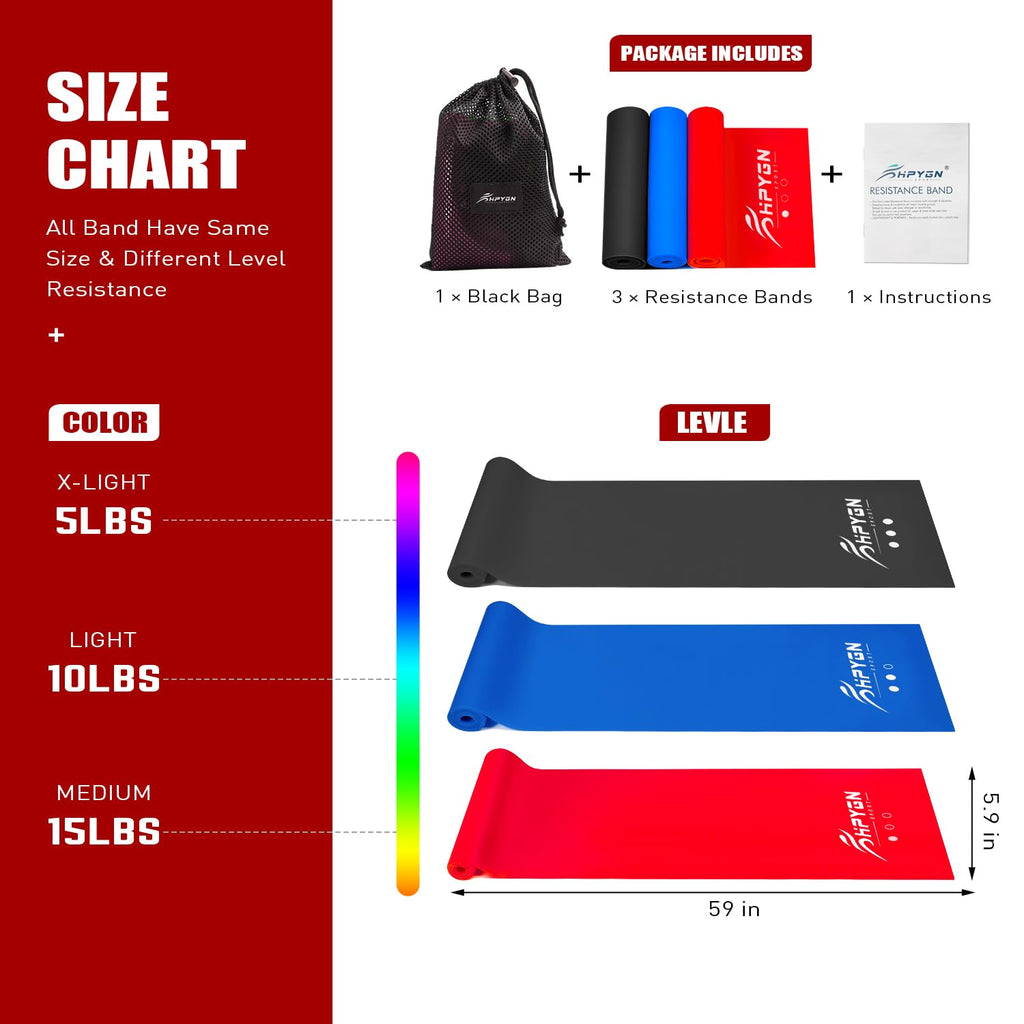 Resistance Bands, Exercise Bands, Physical Therapy Bands for Strength Training, Yoga, Pilates, Stretch Elastic Band with Different Strengths, Workout Bands for Home Gym