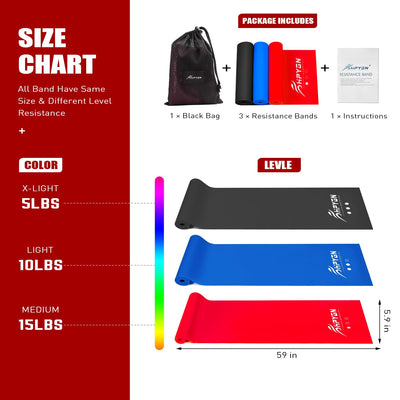 Resistance Bands, Exercise Bands, Physical Therapy Bands for Strength Training, Yoga, Pilates, Stretch Elastic Band with Different Strengths, Workout Bands for Home Gym