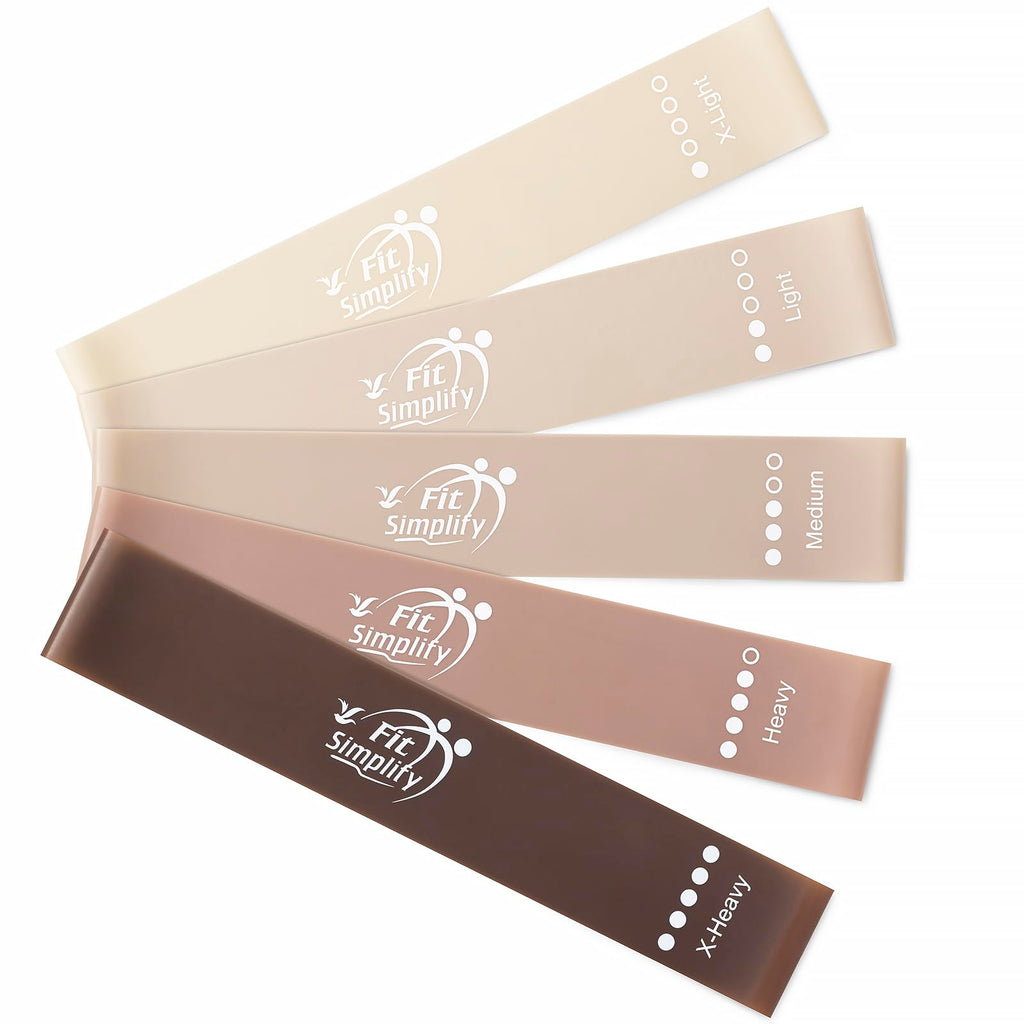 Fit Simplify Resistance Loop Exercise Bands with Instruction Guide and Carry Bag, Set of 5