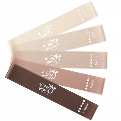 Fit Simplify Resistance Loop Exercise Bands with Instruction Guide and Carry Bag, Set of 5