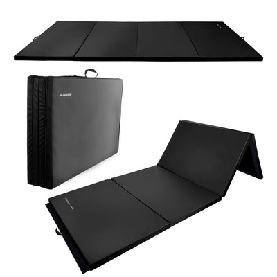 Fitvids Folding Exercise Gymnastics Mat, 4'x8'x2" Gym Workout Mat with Carrying Handles 4-Fold High-Density Anti-Tear Portable Fitness Aerobics Mat for Home Gym Yoga Pilates Tumbling MMA Core Training